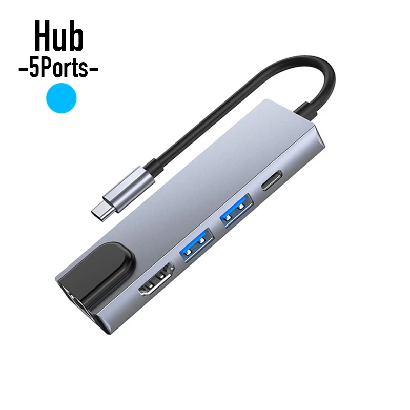 5 in 1 USB Type C Hub USB-C to 100Mbps RJ45 LAN USB3.0 USB 2.0 PD Charge 4K 30Hz HDTV Extender Dock for Macbook Air Pro — Best budget pick