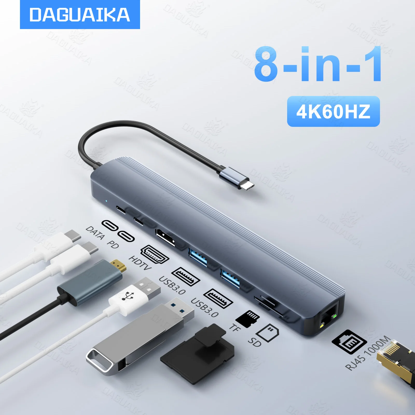 8 in 1 USB C HUB 4K60Hz 1000M Ethernet PD100W Power Delivery SD/TF Card Slots USB 3.0*3 5Gpbs Data Ports for MacBook — Best overall AliExpress pick