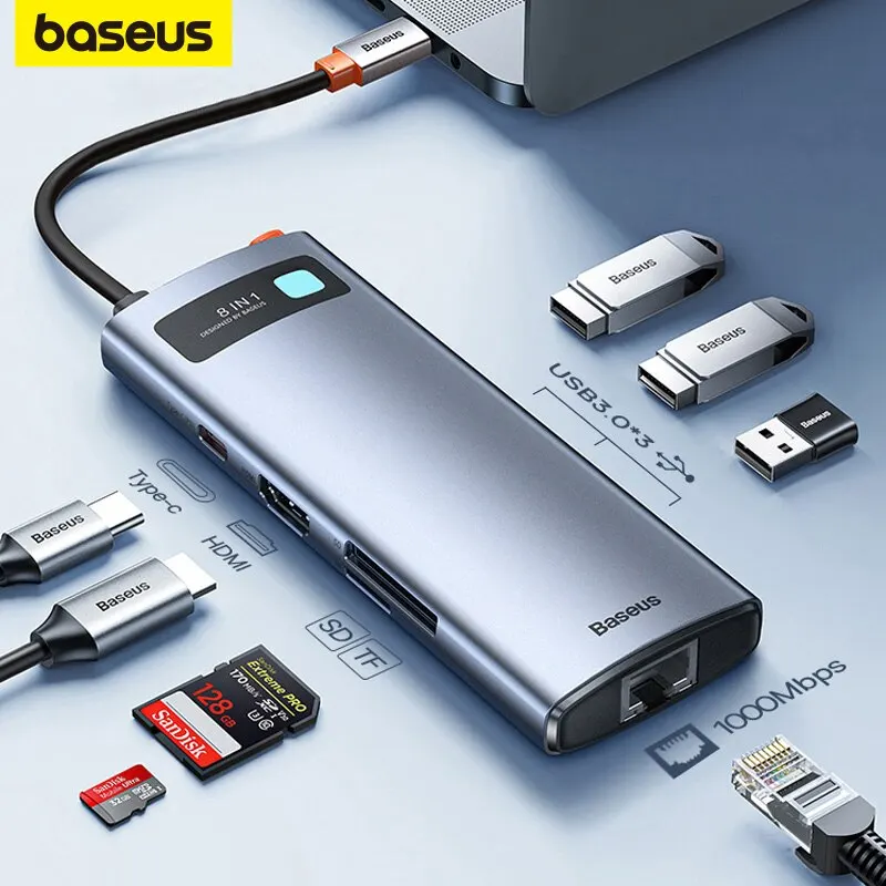Baseus 4K 60Hz USB C Hub Type C to Ethernet Port PD 100W Adapter for Macbook Pro USB 3.0 Hub Laptop Tablet Accessories — Best branded-feel upgrade