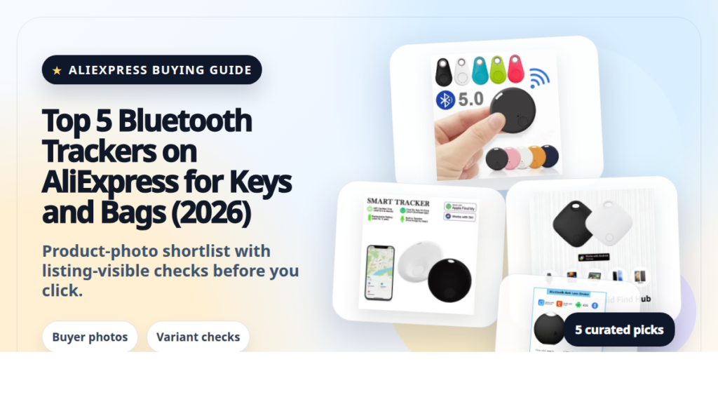 Product collage thumbnail for Top 5 Bluetooth Trackers on AliExpress for Keys and Bags (2026)