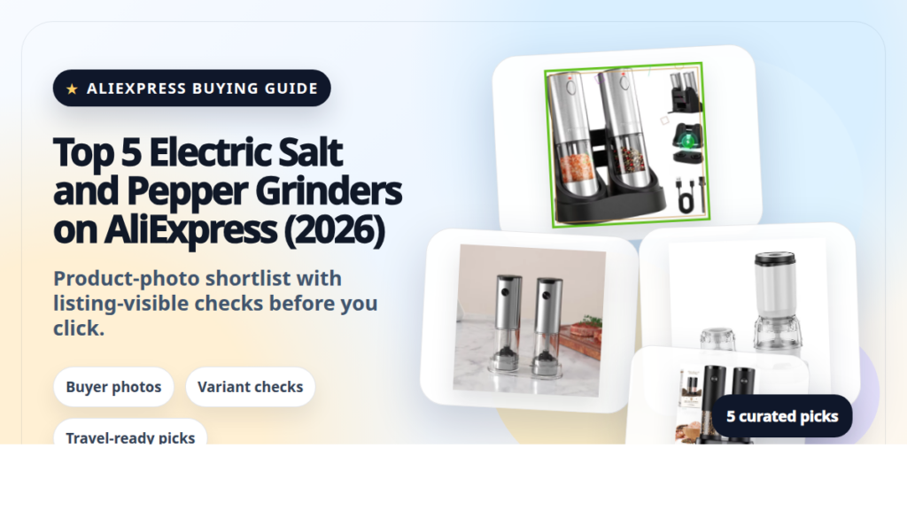 Product collage thumbnail for Top 5 Electric Salt and Pepper Grinders on AliExpress (2026)
