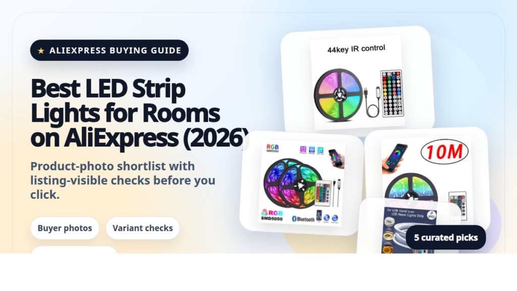 Product collage thumbnail for Best LED Strip Lights for Rooms on AliExpress (2026)