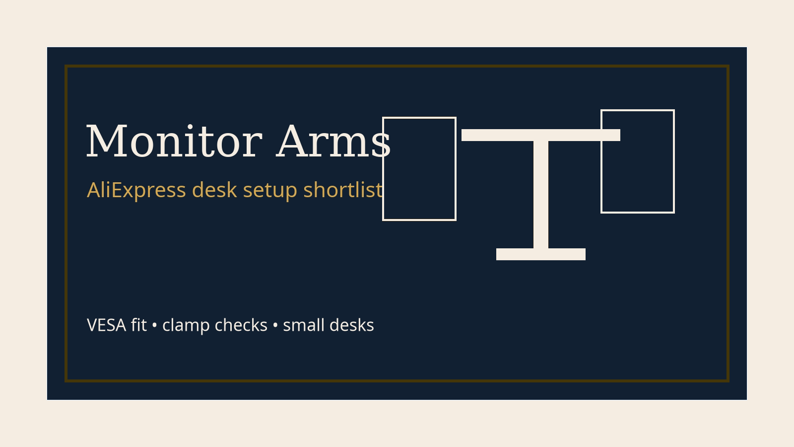 Editorial hero graphic for monitor arms on AliExpress guide
