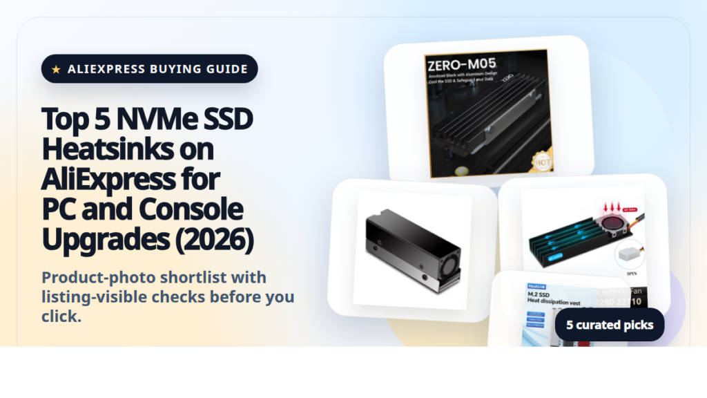 Product collage thumbnail for Top 5 NVMe SSD Heatsinks on AliExpress for PC and Console Upgrades (2026)