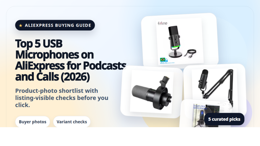 Product collage thumbnail for Top 5 USB Microphones on AliExpress for Podcasts and Calls (2026)