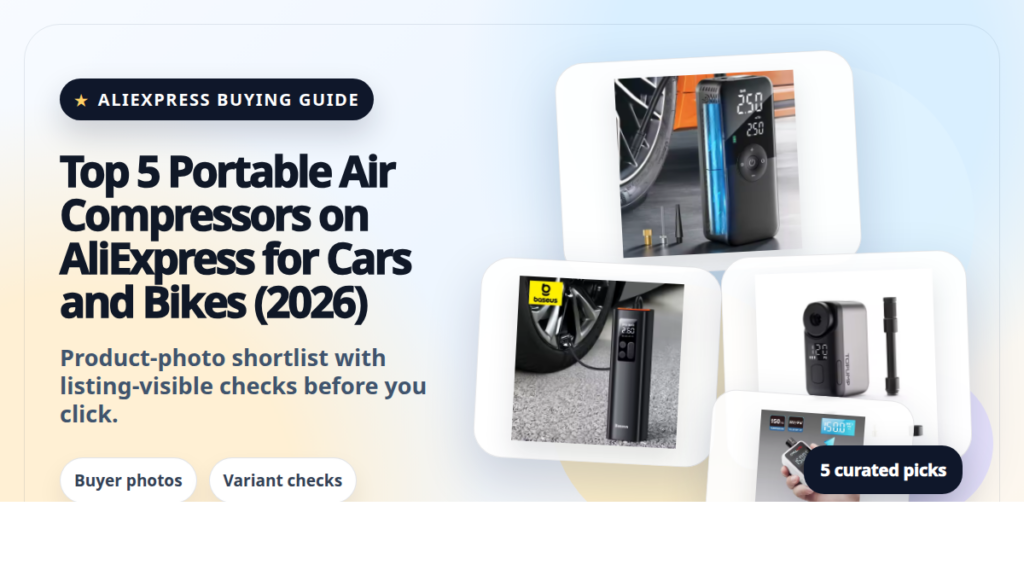 Product collage thumbnail for Top 5 Portable Air Compressors on AliExpress for Cars and Bikes (2026)