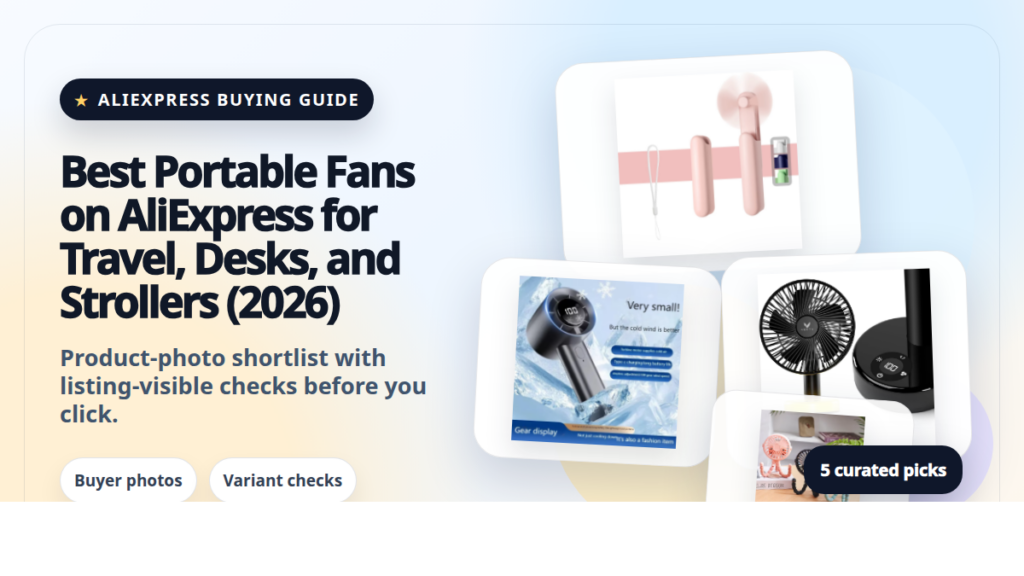 Product collage thumbnail for Best Portable Fans on AliExpress for Travel, Desks, and Strollers (2026)