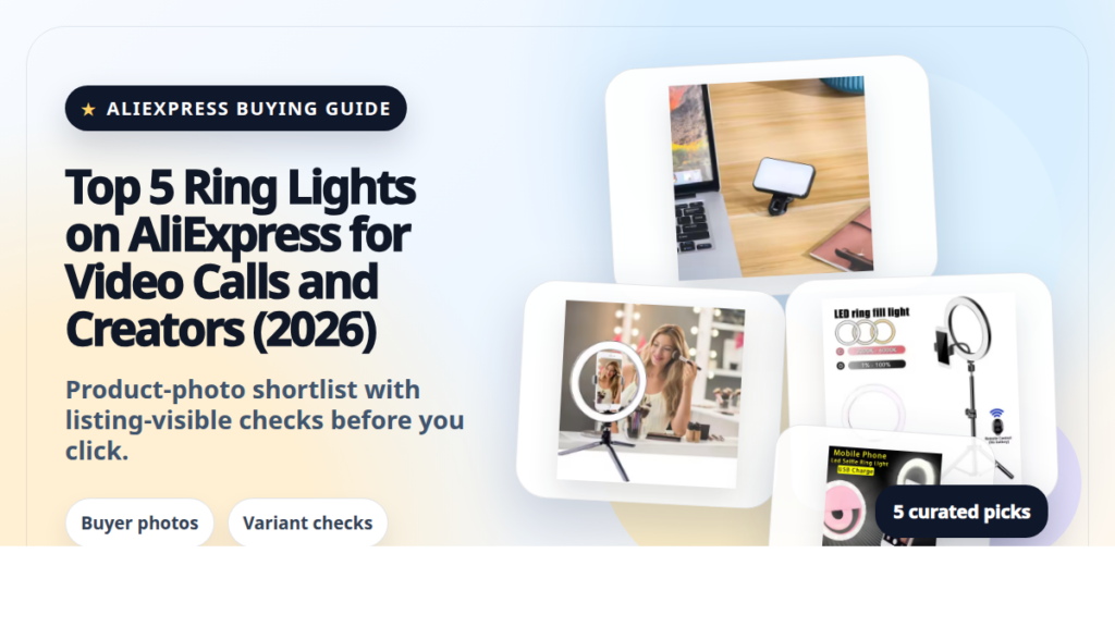 Product collage thumbnail for Top 5 Ring Lights on AliExpress for Video Calls and Creators (2026)