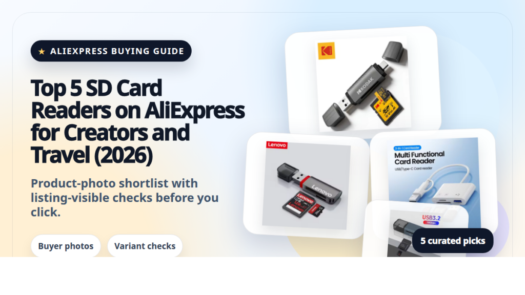 Product collage thumbnail for Top 5 SD Card Readers on AliExpress for Creators and Travel (2026)