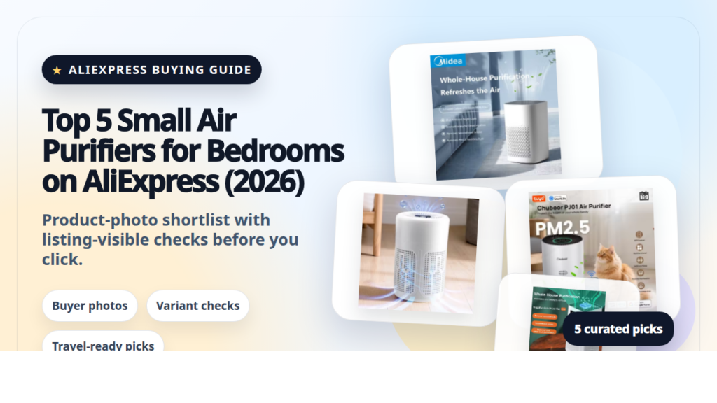 Product collage thumbnail for Top 5 Small Air Purifiers for Bedrooms on AliExpress (2026)