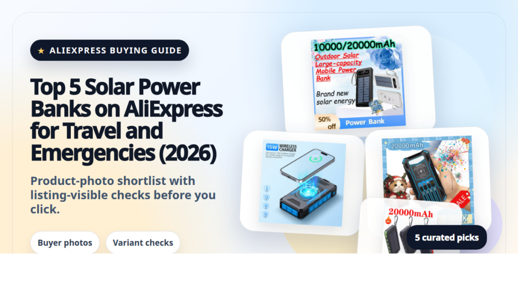 Product collage thumbnail for Top 5 Solar Power Banks on AliExpress for Travel and Emergencies (2026)