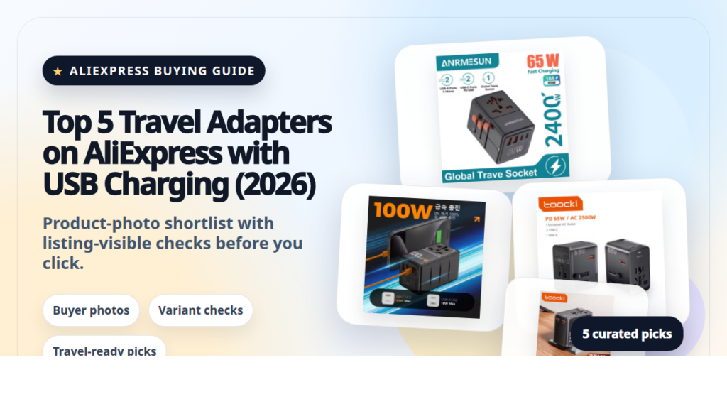 Product collage thumbnail for Top 5 Travel Adapters on AliExpress with USB Charging (2026)