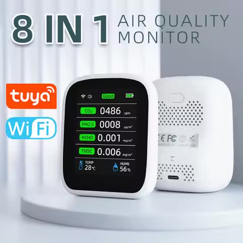 Monitor Tuya WiFi 8-in-1 per qualità aria CO2 HCHO TVOC PM1.0 PM2.5 PM10