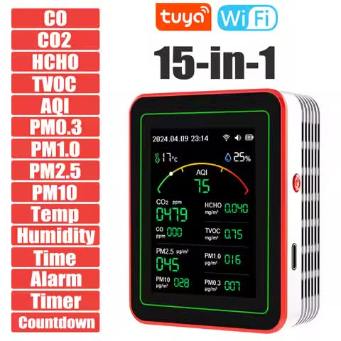 Monitor Tuya WiFi 15-in-1 TFT portatile AQI CO2 PM TVOC HCHO