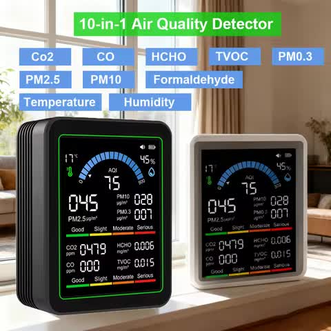 Monitor 10-in-1 CO2 PM0.3 PM1.0 PM2.5 PM10 HCHO TVOC temperatura umidità