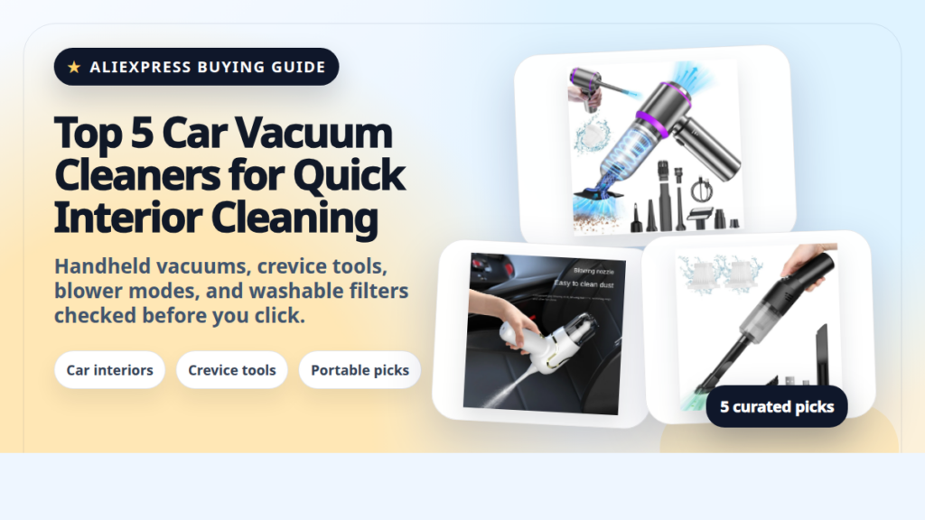 Real product collage thumbnail for car vacuum cleaners on AliExpress