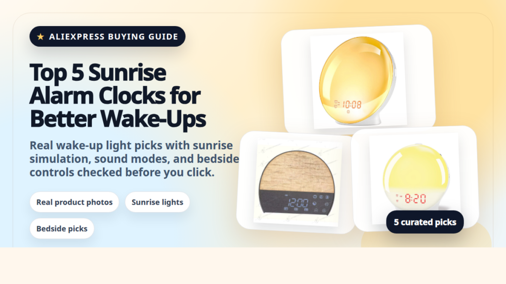 Real product collage thumbnail for sunrise alarm clocks on AliExpress