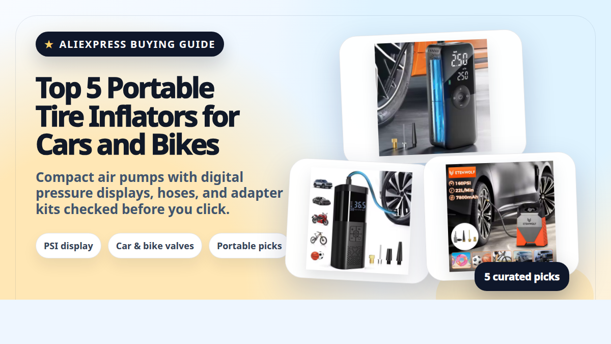 Editorial hero image for portable tire inflators on AliExpress