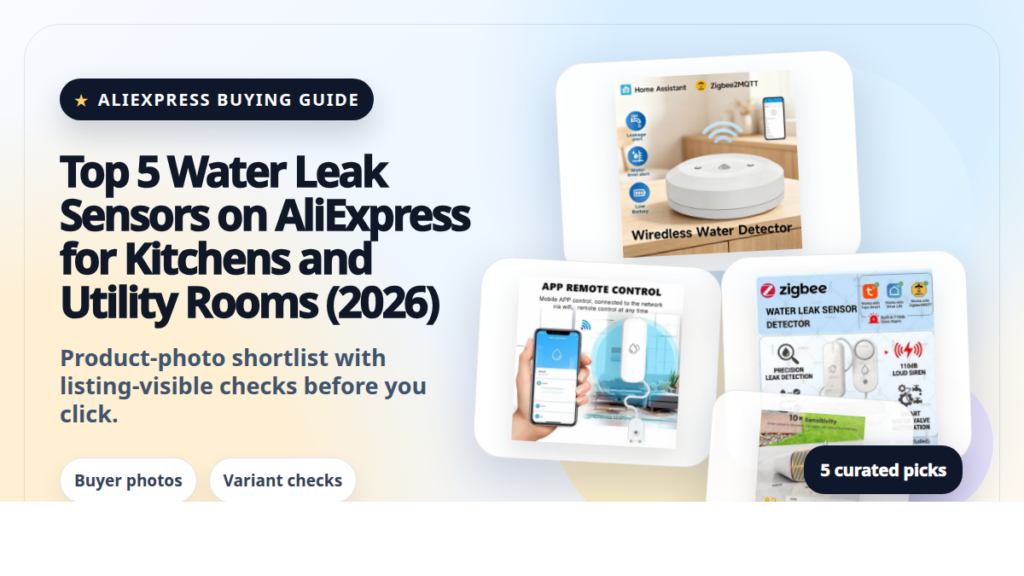 Product collage thumbnail for Top 5 Water Leak Sensors on AliExpress for Kitchens and Utility Rooms (2026)