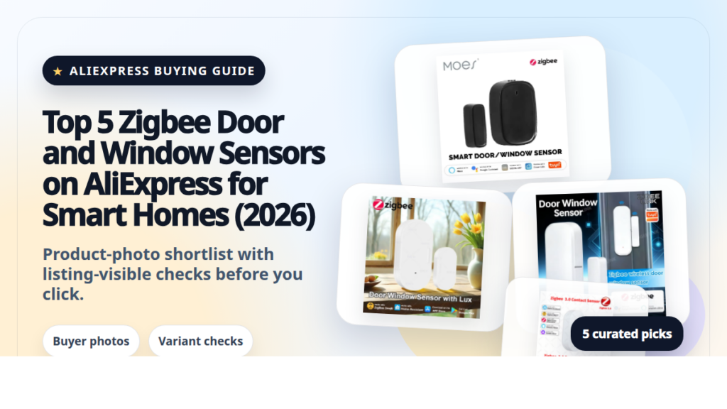 Product collage thumbnail for Top 5 Zigbee Door and Window Sensors on AliExpress for Smart Homes (2026)